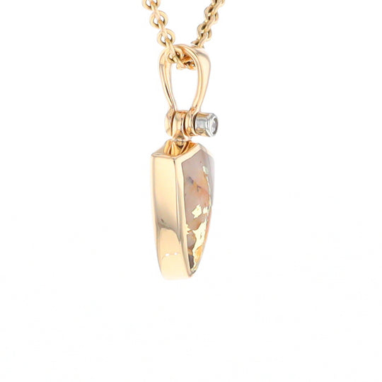 Gold Quartz Necklace Shield Shape Inlaid Pendant with .02ct Diamond