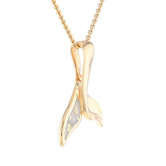 Whale Tail Natural Gold Quartz Single Side Inlaid Pendant