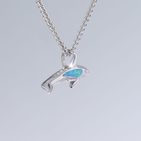 Opal Pendant Inlaid Realistic Orca Killer Whale Design
