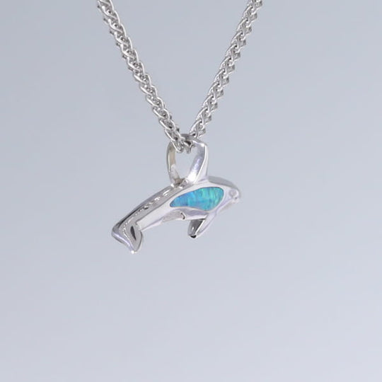Opal Pendant Inlaid Realistic Orca Killer Whale Design
