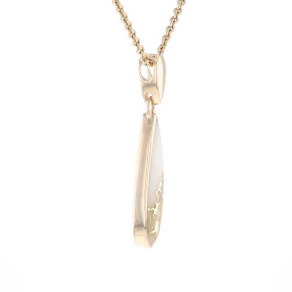 Gold Quartz Pendant Tear Drop Inlaid Design G2