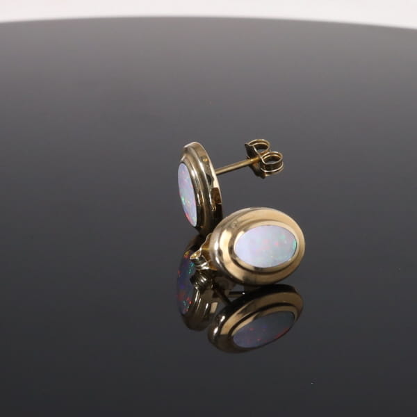 Opal Earrings Oval Inlaid Design Studs