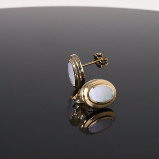 Opal Earrings Oval Inlaid Design Studs