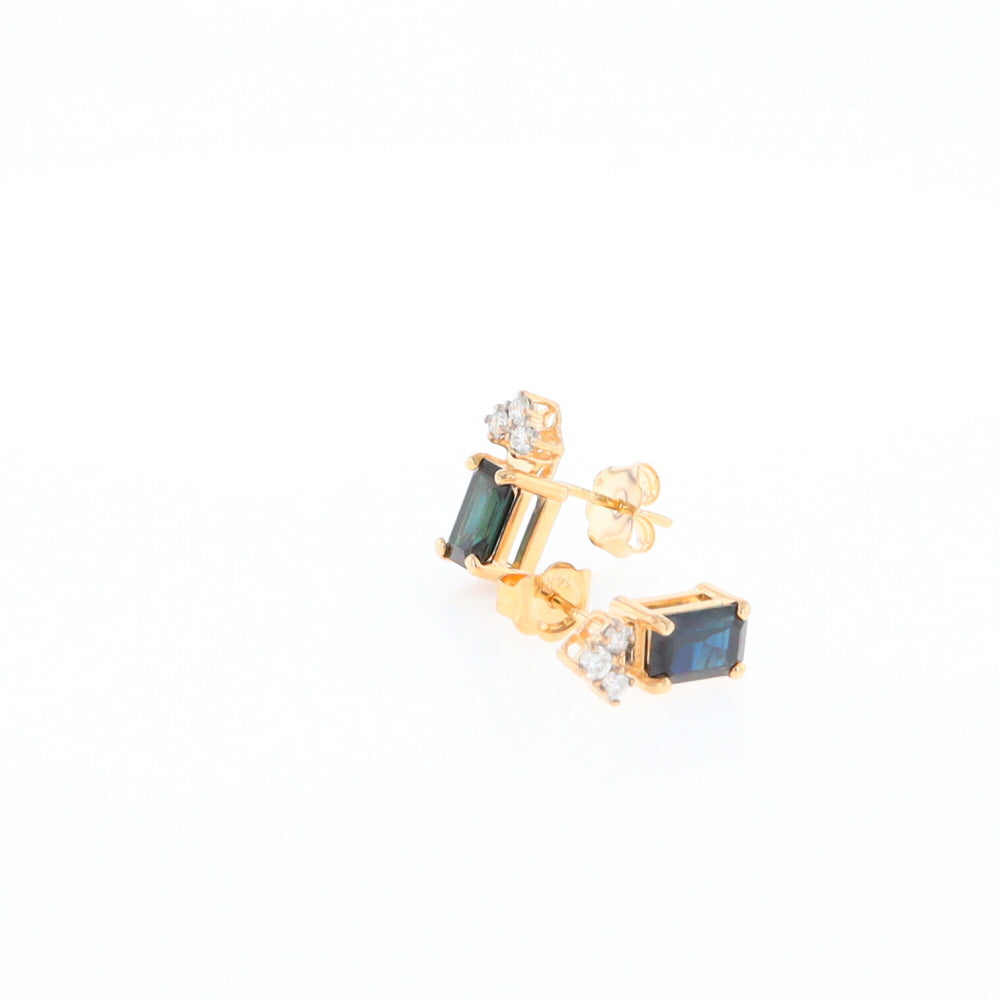 Rectangle Blue Sapphire Stud Earrings