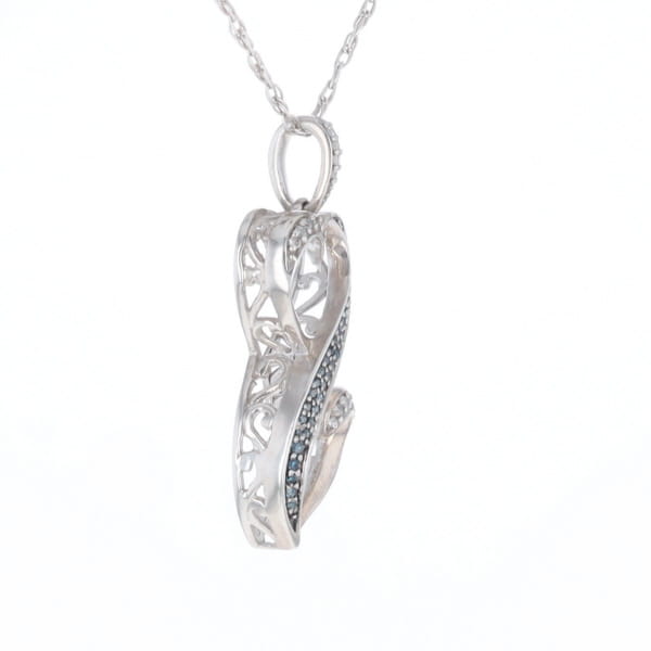 Blue and White Diamond Double Open Heart Pendant with 16" Singapore Chain