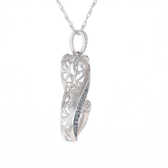 Blue and White Diamond Double Open Heart Pendant with 16" Singapore Chain