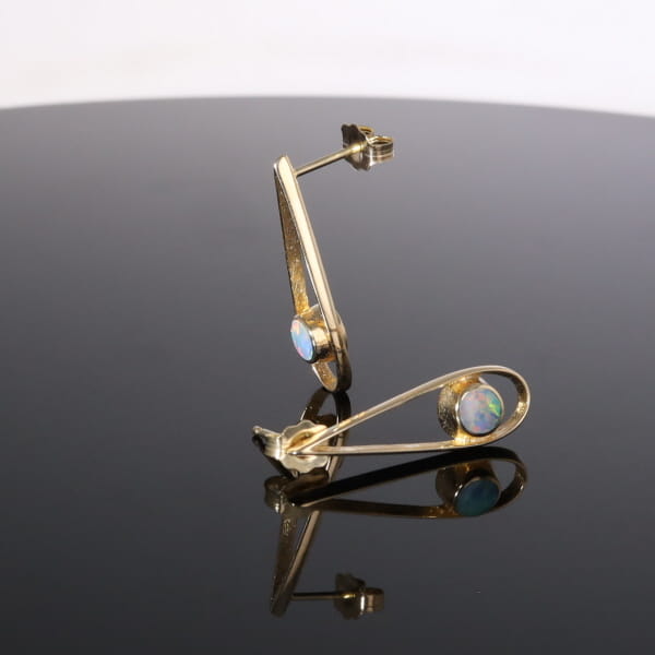 Opal Earrings Round Inlaid Open Tear Drop Design Studs