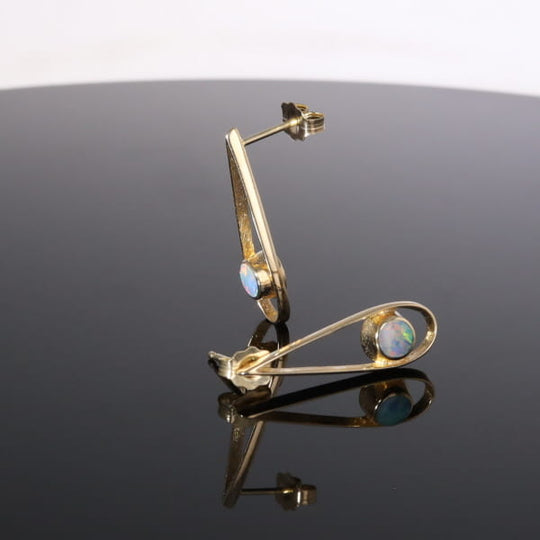 Opal Earrings Round Inlaid Open Tear Drop Design Studs