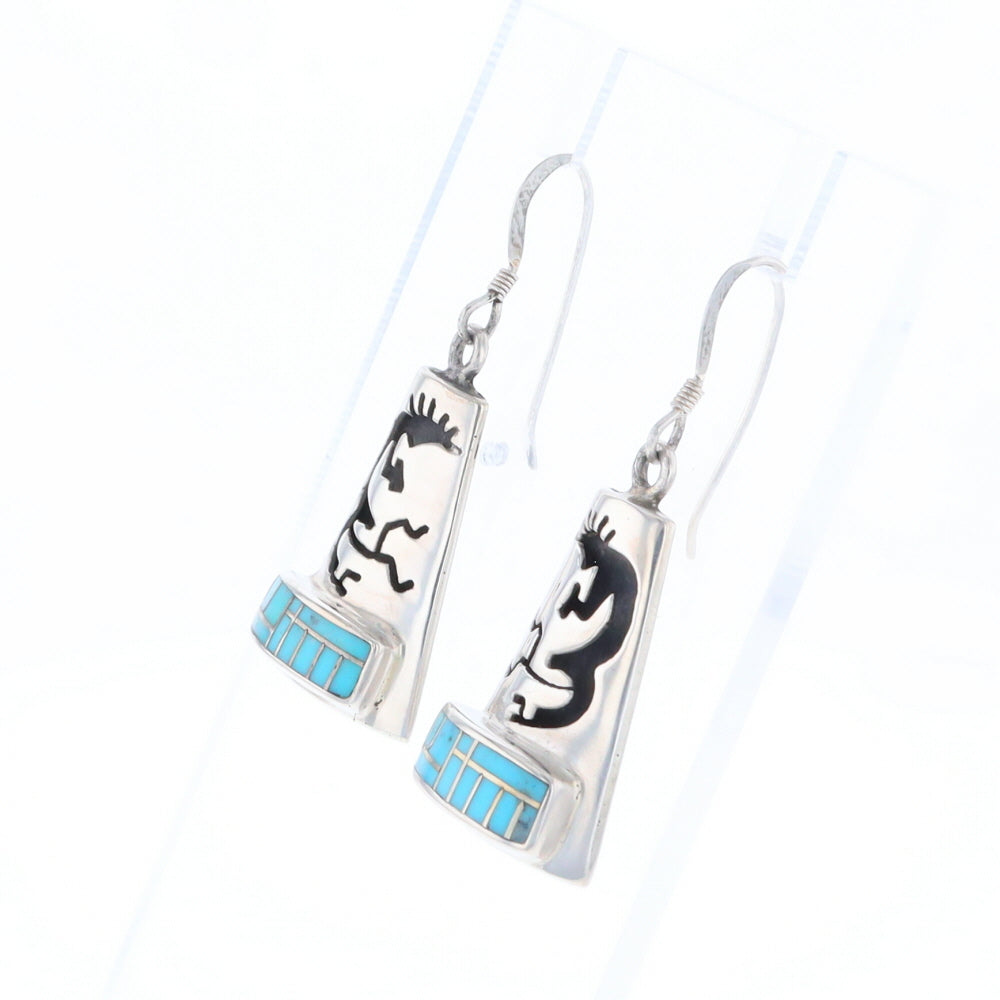 Turquoise Triangular Kokopelli Dangle Earrings