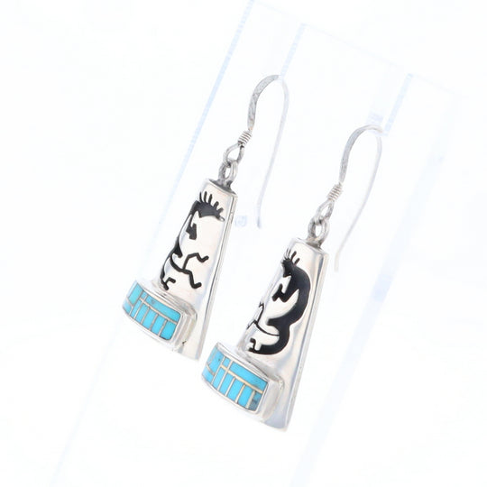 Turquoise Triangular Kokopelli Dangle Earrings