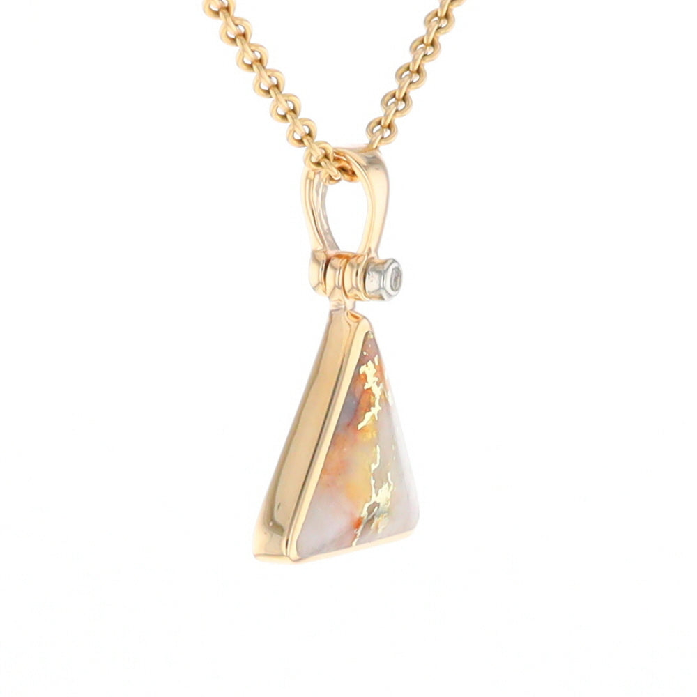 Gold Quartz Necklace Triangle Inlaid Pendant with .02ct Diamond