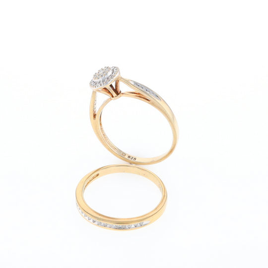 Gold Plated Silver Diamond Engagement Ring Set