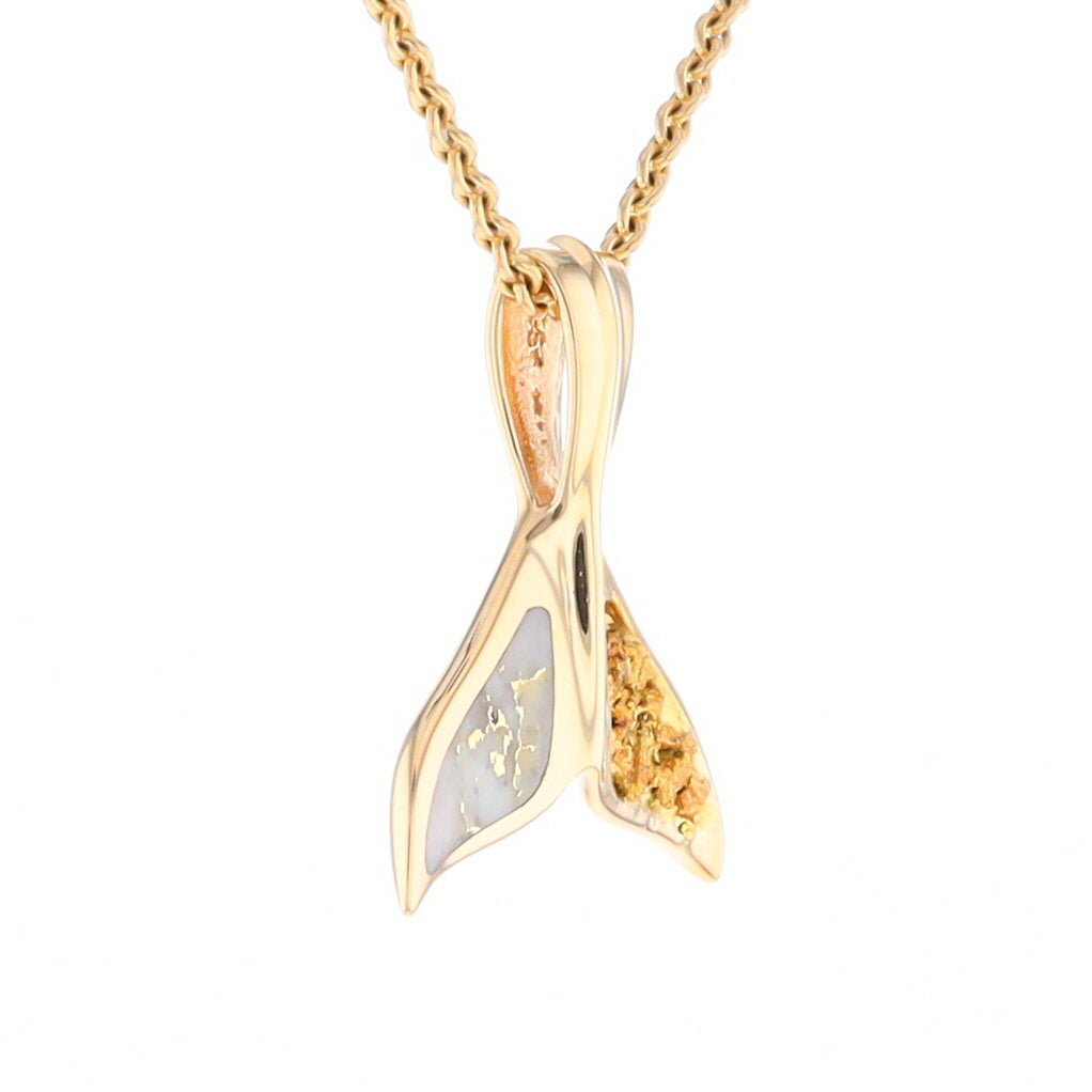 Whale Tail Necklaces Natural Gold Quartz and Nuggets Inlaid Pendant