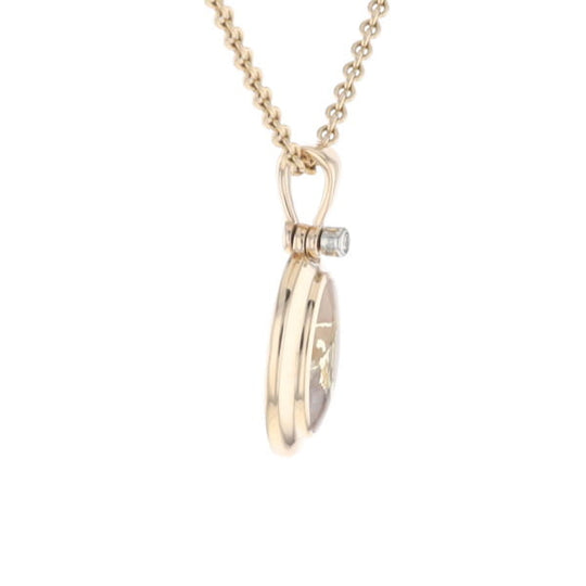 Gold Quartz Oval Inlaid Pendant with .02ct Diamond