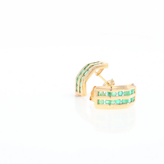 Semi-Hoop Channel Emerald Earrings