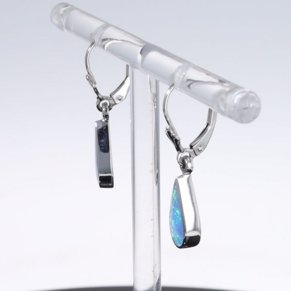 Opal Earrings Tear Drop Inlaid Design Lever Backs