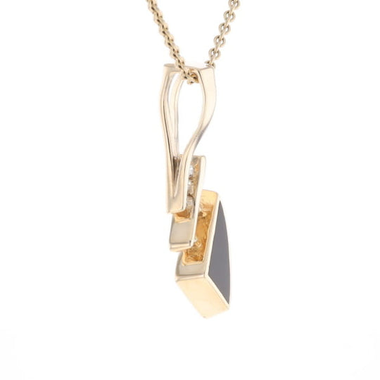 Retro Style Triangular Onyx Inlaid Pendant with .07ctw Diamonds