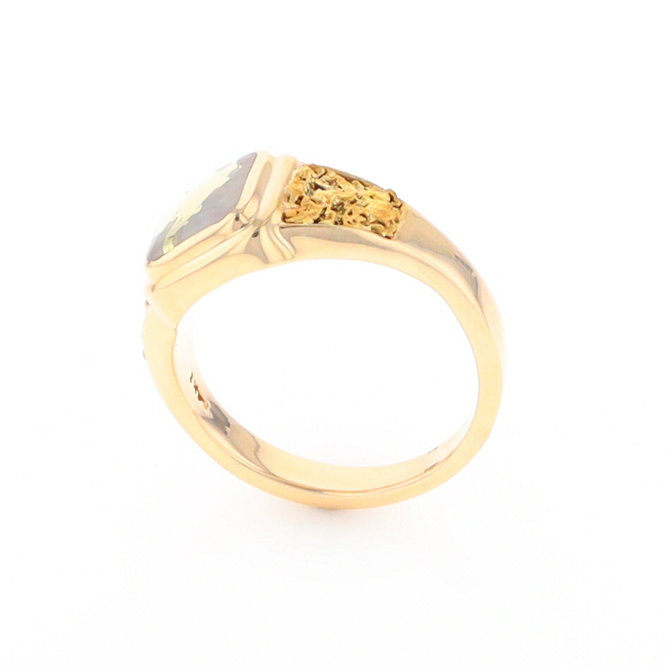 Gold Quartz Ring Square Inlaid Design Double Natural Nugget Sides