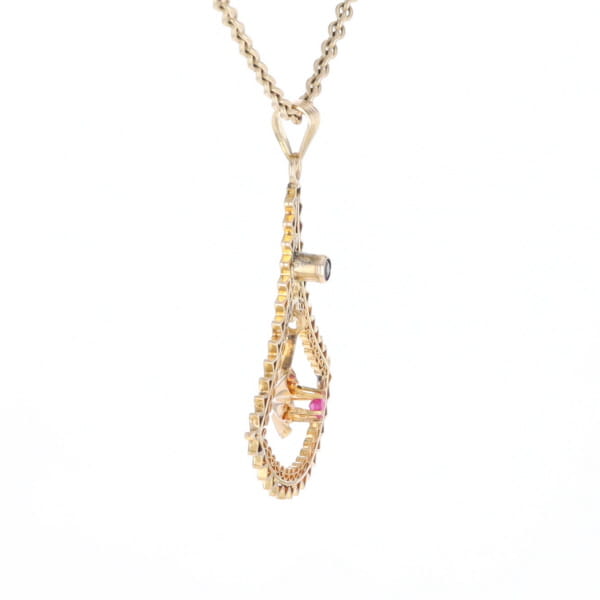 Vintage Buttercup Dangle Ruby Scrollwork Pendant