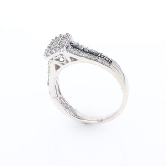 Blue & White Diamond Rectangle Cluster Ring