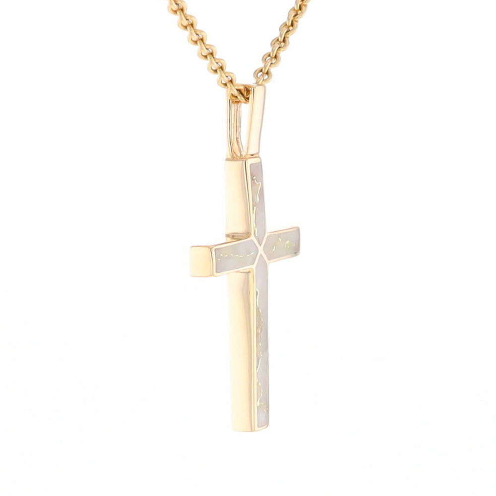 Gold Quartz Pendant 4 Section Inlaid Cross Pendant