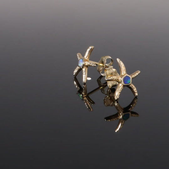 Opal Earrings Inlaid Realistic Star Fish Design Studs