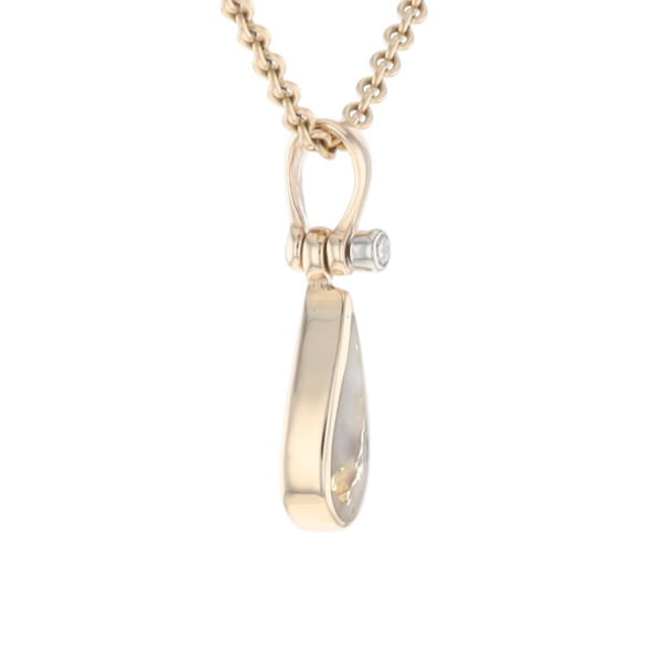 Gold Quartz Pendant Tear Drop Inlaid Design with .02ct Diamond