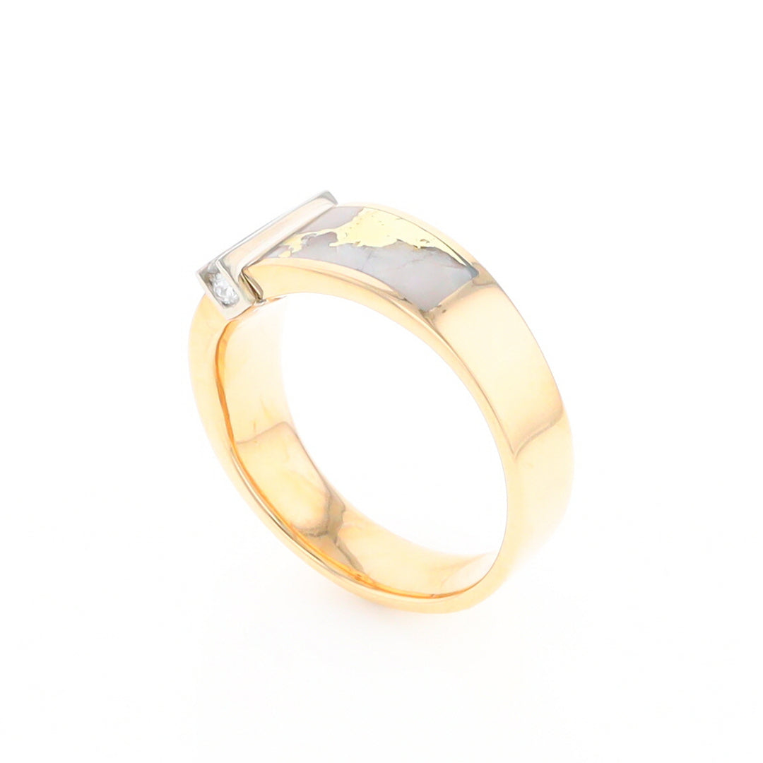 Gold Quartz Ring Double Sided Inlaid with .19ctw Round Diamonds