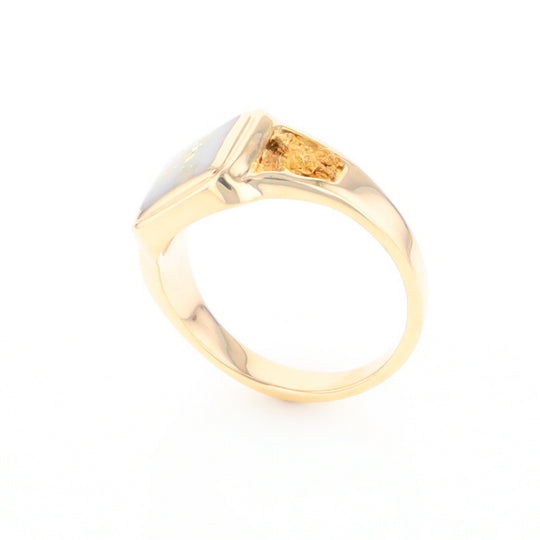 Gold Quartz Ring Square Inlaid Center Design with Natural Nugget Sides