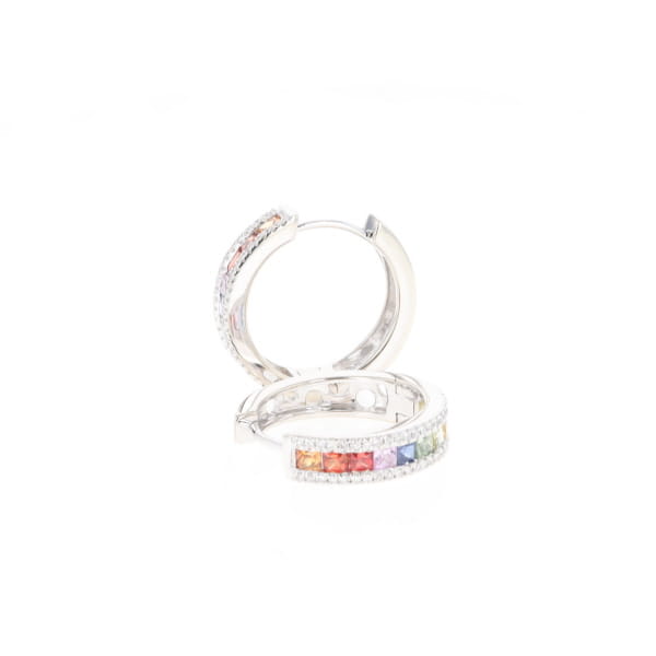 Multi-color Sapphire Hoop Earrings with Diamond Accents