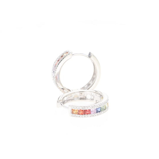 Multi-color Sapphire Hoop Earrings with Diamond Accents