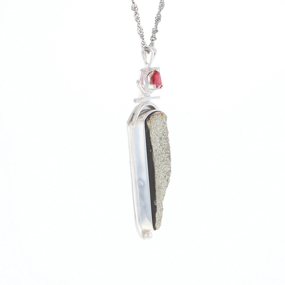 Druzy Quartz & Pink Trillion Tourmaline Pendant