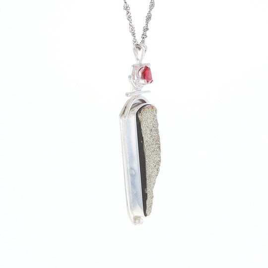 Druzy Quartz & Pink Trillion Tourmaline Pendant