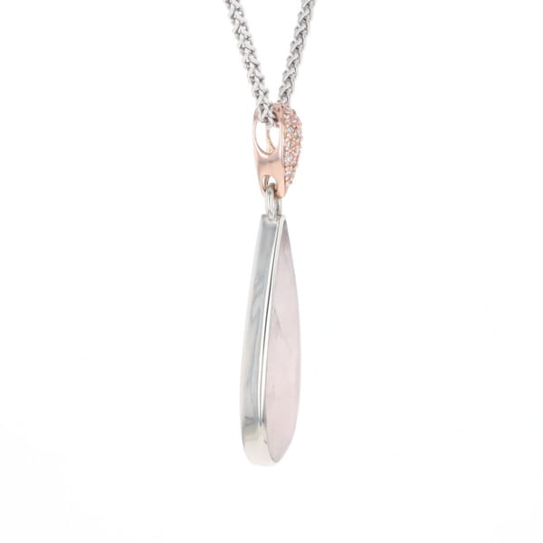 Rose Quartz Teardrop Inlaid Pendant with .11ctw diamonds