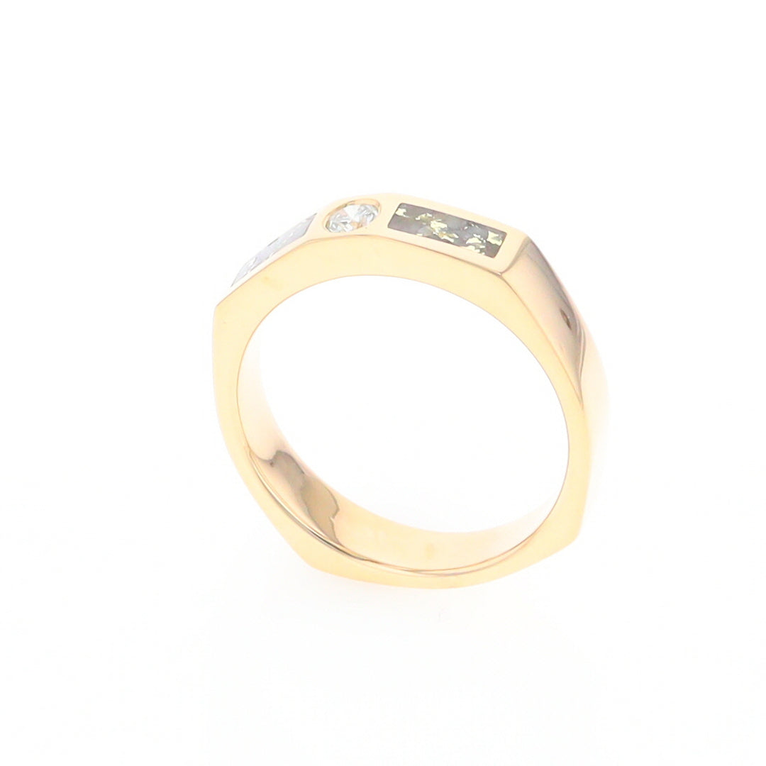 Gold Quartz Ring Double Sided Inlaid Design with .10ct Round Diamond G2