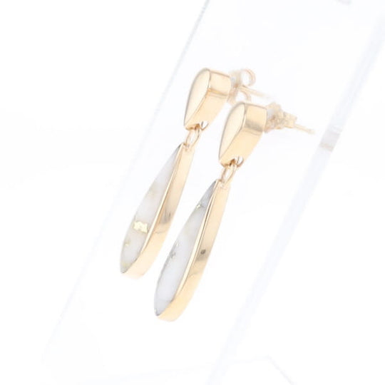 Gold Quartz Earrings Tear Drop Inlaid Design