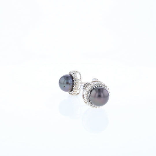 Gray Pearl Halo Studs