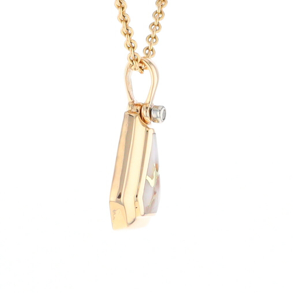 Gold Quartz Necklace, Triangle Inlaid with .02ctw Diamond Pendant