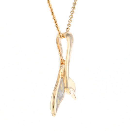 Whale Tail Natural Gold Quartz Single Side Inlaid Pendant