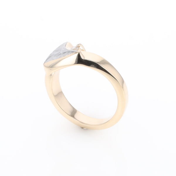 Meteorite Ring Boat Sail Inlaid Design with .04ctw Round Diamond