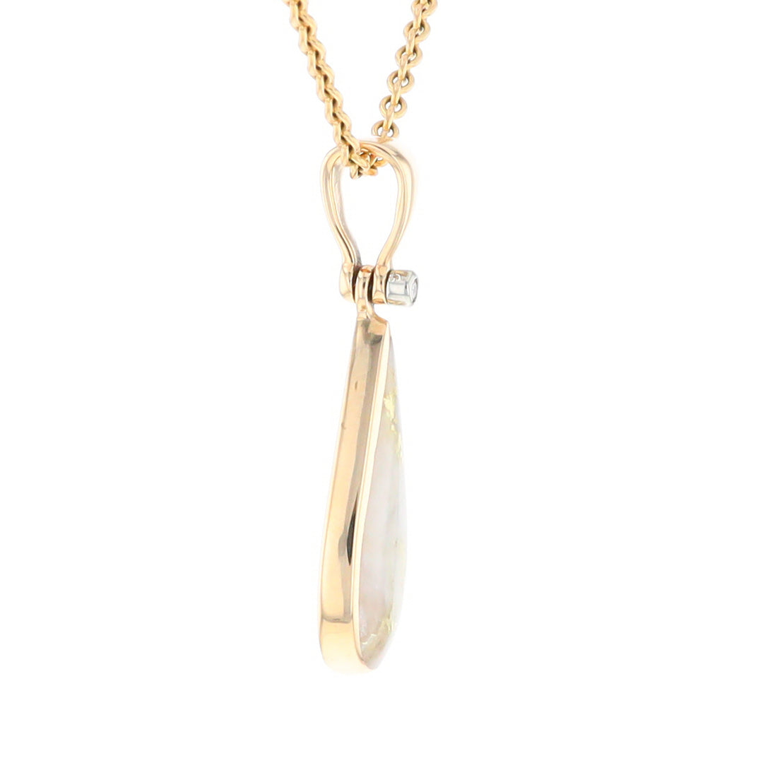 Gold Quartz Necklace Tear Drop Inlaid Pendant with .02ct Diamond