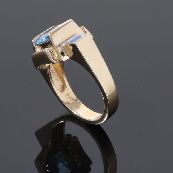Opal Rings Inlaid Sides Swiss Blue Topaz Center with .24ctw Diamonds