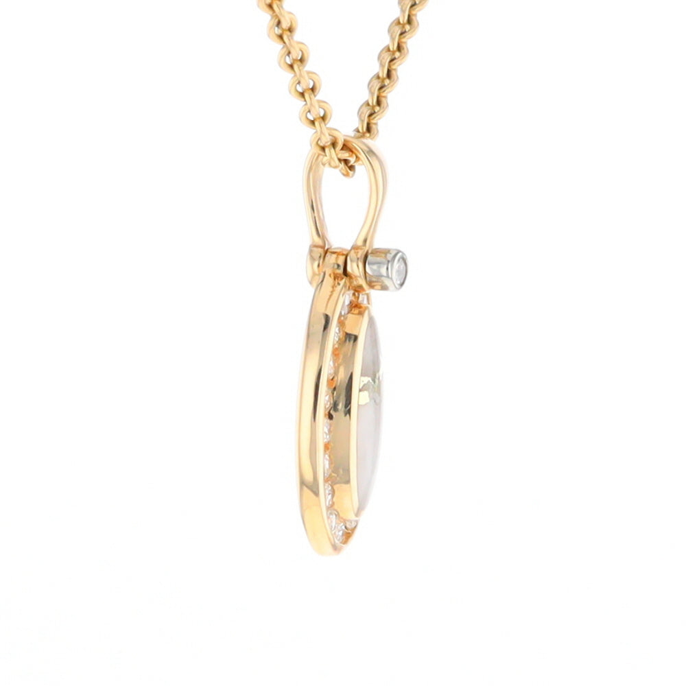 Gold Quartz Pendant Oval Inlaid with .22ctw Round Diamonds Halo
