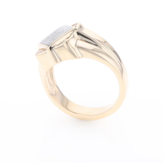 Natural Meteorite ring diamond shape inlaid design with .16ctw round diamonds