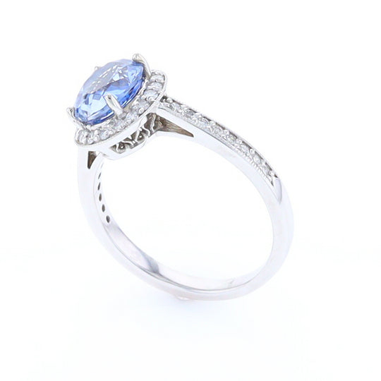 Oval Ceylon Sapphire with Diamond Halo Ring