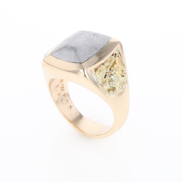 Meteorite Ring Double Side Natural Nuggets Rectangle Inlaid Center