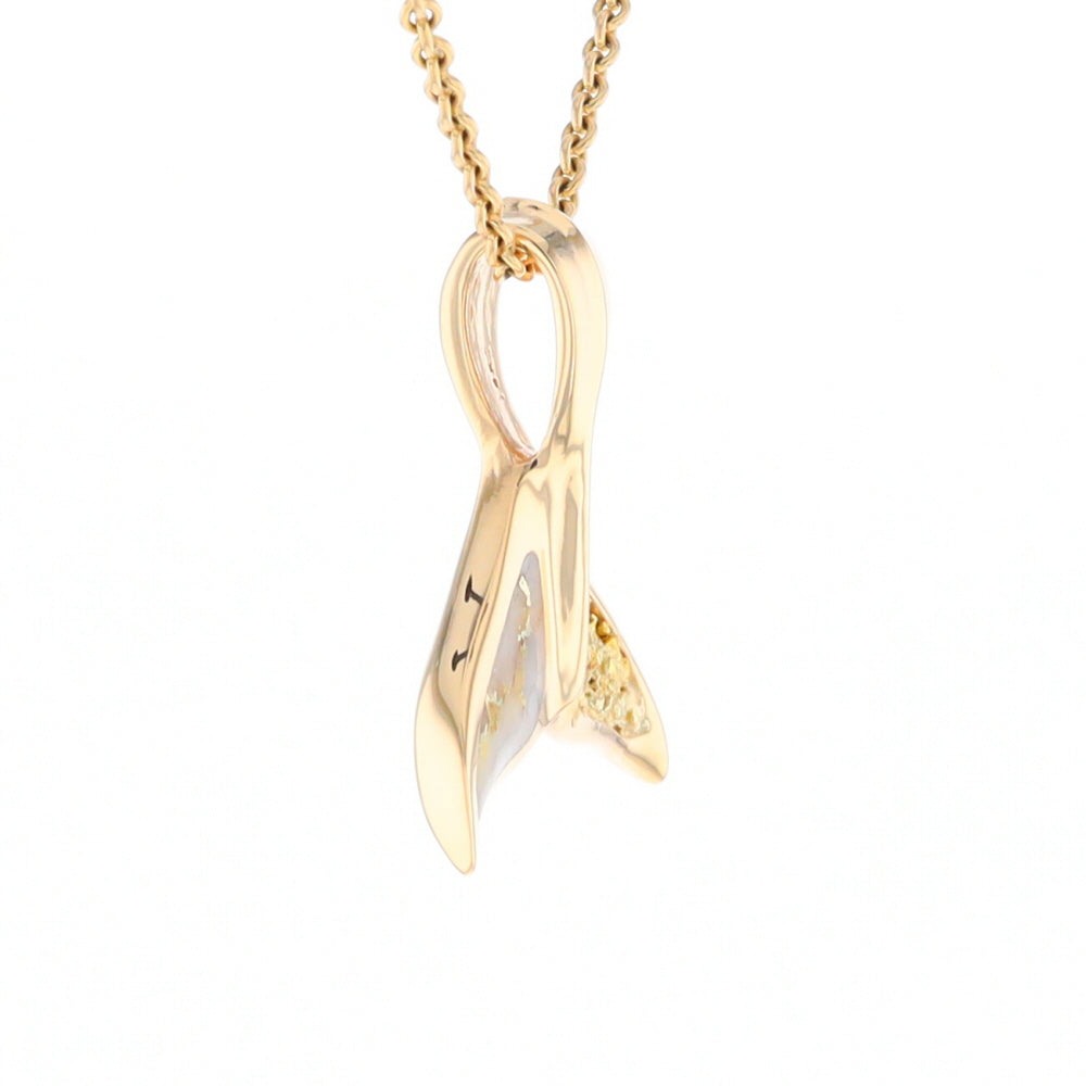 Whale Tail Natural Gold Quartz and Nuggets Inlaid Pendant