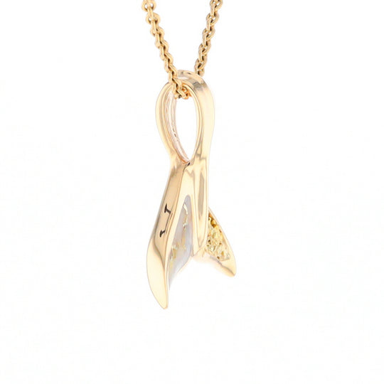 Whale Tail Natural Gold Quartz and Nuggets Inlaid Pendant