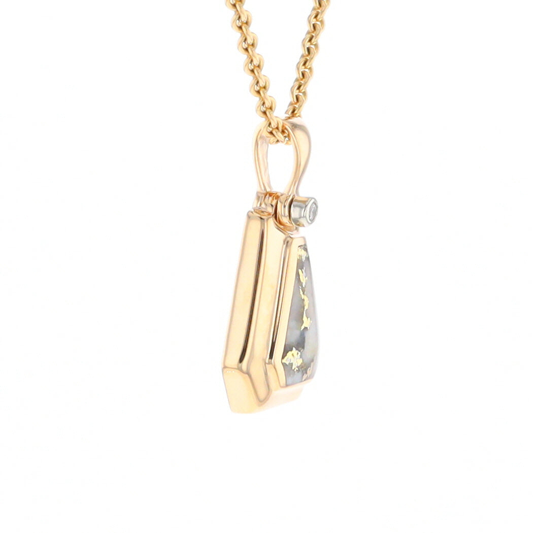 Gold Quartz Necklace, Triangle Inlaid with .02ctw Diamond Pendant