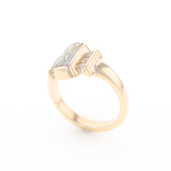 Gold Quartz Ring Oval Inlaid Design with .24ctw Round Diamonds